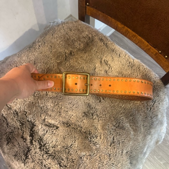 Banana Republic Brown Studded Leather Big Gold Buckle Belt, Small - Picture 2 of 9